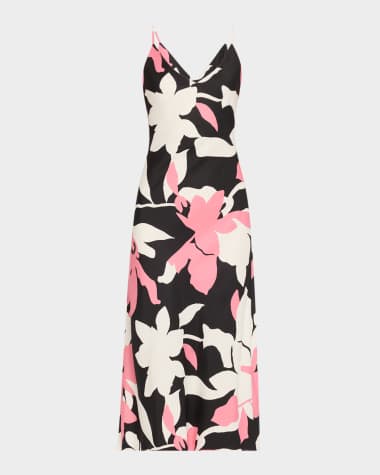 Natori Niwashi Floral-Print Charmeuse Midi Dress