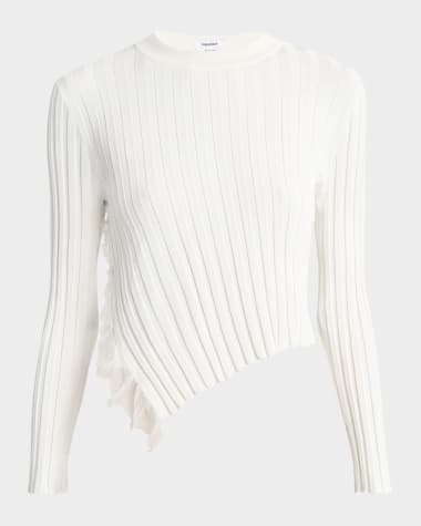 McQueen Asymmetric Ruffle Crewneck Sweater