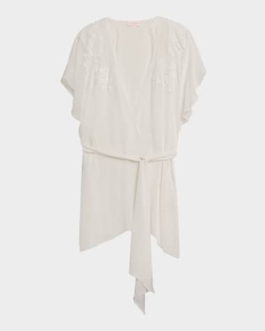 Christine Lingerie Floral Applique Silk Chiffon Robe