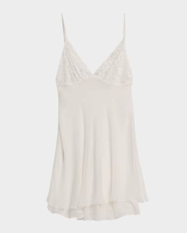 Christine Lingerie Floral Lace & Silk Chiffon Mini Slip Dress
