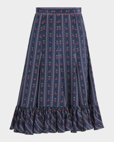 Valentino Garavani Cherry Polka-Dot Striped Crepe De Chine Skirt