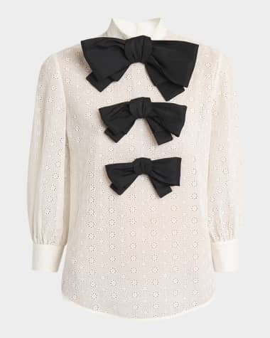 Valentino Garavani Bow Eyelet Mock-Neck Top