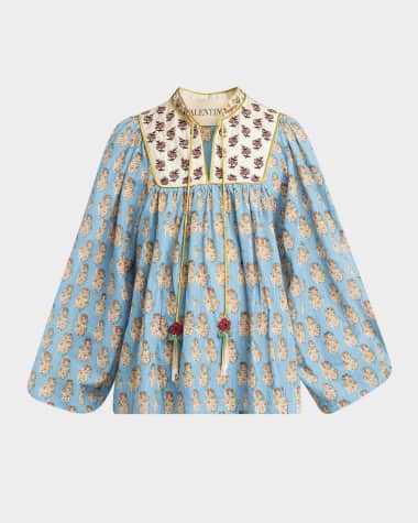 Valentino Garavani Beaded Pinstripe Floral-Print Blouse