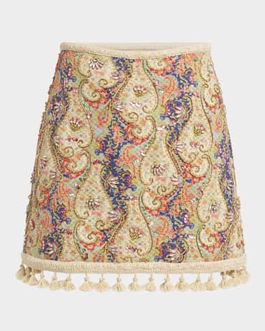 Valentino Garavani Embellished Tassel-Trim Piquet Mini Skirt