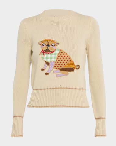 Valentino Garavani Pug Embroidered Wool Crewneck Sweater