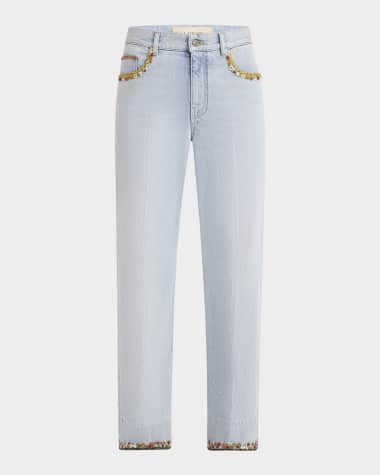 Valentino Garavani Embroidered Lightwash Denim Straight-Leg Pants