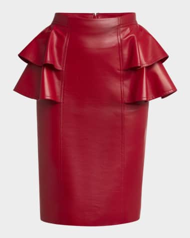 Valentino Garavani Ruffle Nappa Leather Pencil Skirt