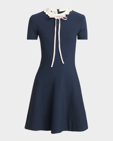 Valentino Garavani Ribbon Ruffle-Trim Knit Mini Dress