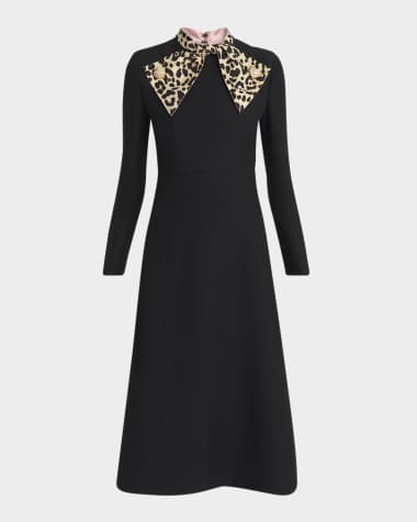 Valentino Garavani Leopard-Print Scarf Long-Sleeve Dress