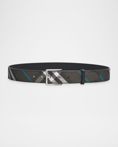 Burberry Men's Check Shield-Buckle Belt