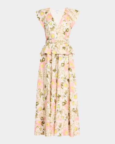 Derek Lam 10 Crosby Victoria Floral Belted Peplum Maxi Dress