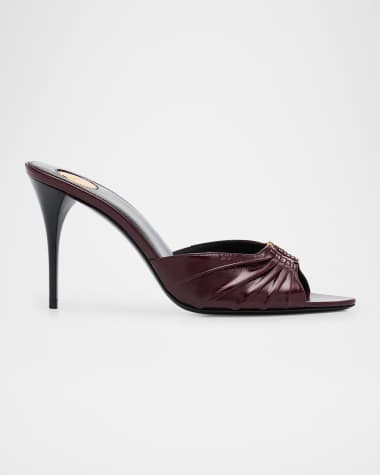 Saint Laurent Babylone YSL Ruched Leather Mule Sandals