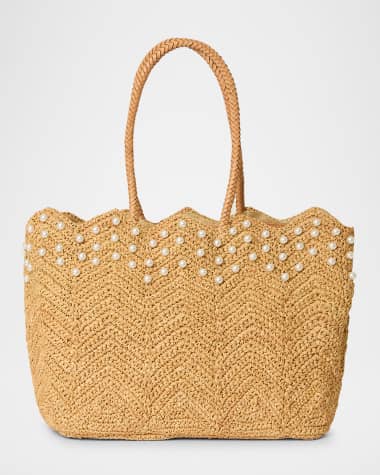 BTB Los Angeles Naples Pearly Straw Tote Bag