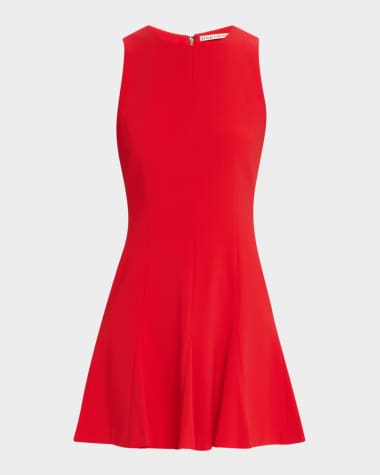 Alice + Olivia Isabelle Crewneck Sleeveless Seamed Flare Mini Dress