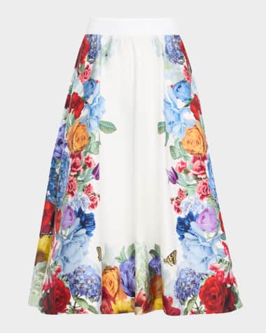 Alice + Olivia Earla Floral Flared Midi Skirt
