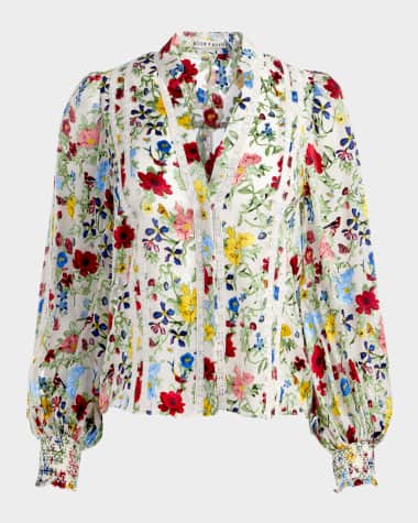 Alice + Olivia Arlette Floral Blouson-Sleeve Blouse