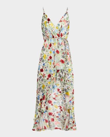 Alice + Olivia Tara Floral Cascading Ruffle Midi Dress