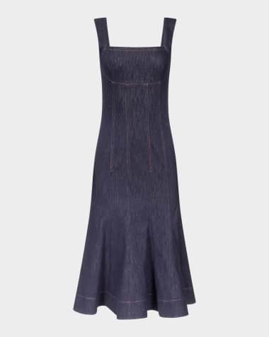 Diane von Furstenberg Jude Sleeveless Square-Neck Denim Midi Dress