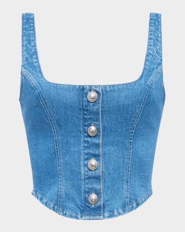 L'Agence Saga Button-Front Denim Top