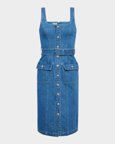 L'Agence Midy Button-Front Denim Tank Dress