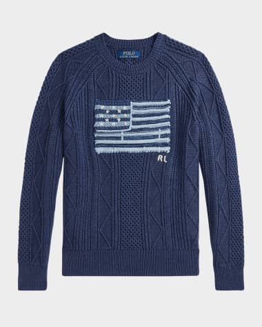 Ralph Lauren Childrenswear Boy's Cotton Faded Flag Sweater, Size S-XL