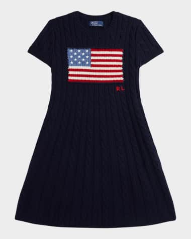 Ralph Lauren Childrenswear Girl's American Flag Cashmere Cable Knit Dress, Size S-XL