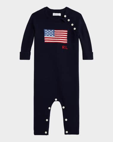 Ralph Lauren Childrenswear Boy's American Flag Cashmere Romper, Size Newborn-12M