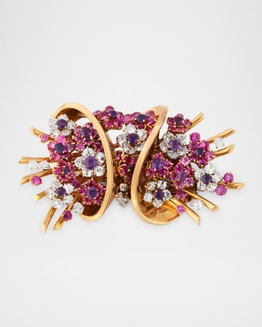 Hays Worthington Vintage Mauboussin 18k Rose Gold Diamond, Sapphire & Amethyst Brooch