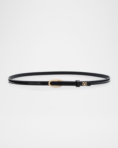 Valentino Garavani VLogo Signature Vernice Rhinestone Thin Leather Belt, 10mm