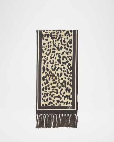 Valentino Garavani Animal Twill Fringe Scarf