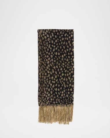 Valentino Garavani Metallic Jacquard Animal Fringe Scarf