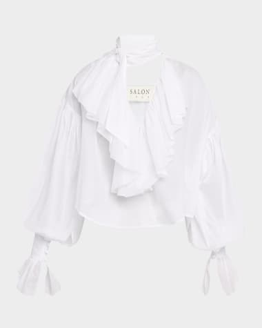 Salon 1884 Giacomo Ruffle Neck-Scarf Cotton Blouse