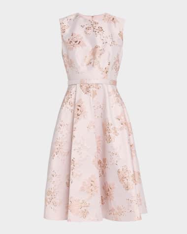 Pamella Roland Reo Metallic Floral Jacquard Sleeveless Midi Dress