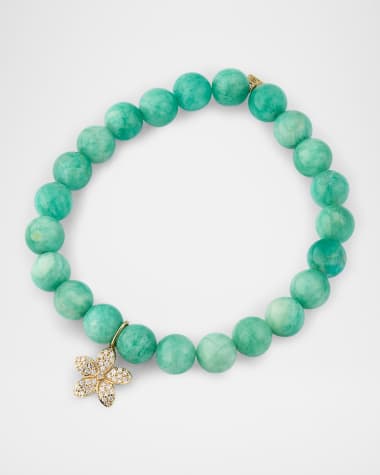 Sydney Evan 14K Yellow Gold Plumeria Charm and Russian Amazonite Bead Bracelet