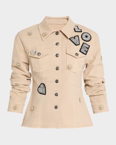 Cinq a Sept Canyon Embellished Scrunched Denim Jacket