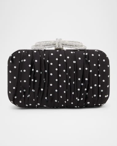 MACH & MACH Double Bow Polka Dot Satin Clutch Bag
