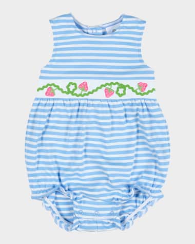 Florence Eiseman Striped Bubble Romper W/ Embroidered Strawberries, Size 3M-24M