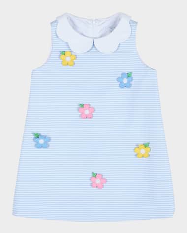 Florence Eiseman Girl's Striped Dress W/ Floral Appliques, Size 2-6X