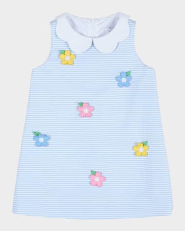 Florence Eiseman Girl's Striped Dress W/ Floral Appliques, Size 12M-18M