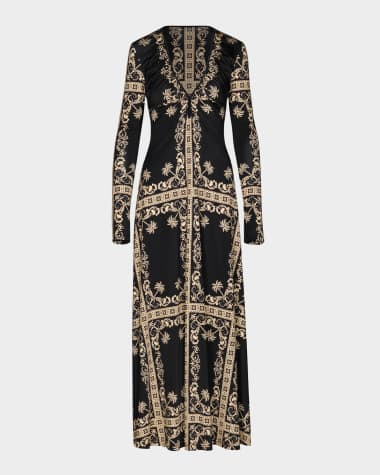 Johanna Ortiz Black Ecru Embroidered Long-Sleeve Maxi Dress