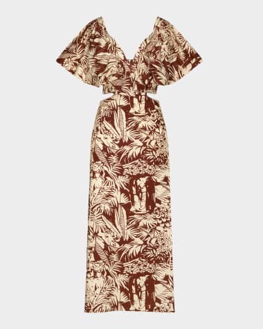 Johanna Ortiz Eternal Jungle Ruffle Cutout Ankle Dress