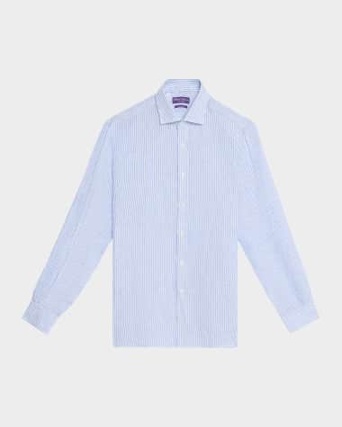 Ralph Lauren Purple Label Men's Handmade Striped Linen Sport Shirt