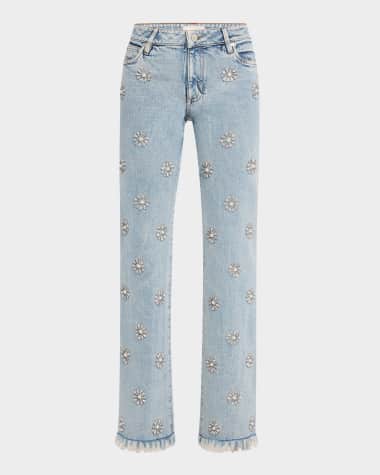 Alice + Olivia Roxie Low-Rise Embellished Straight Jeans