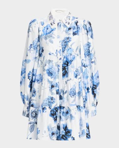 Alice + Olivia Junia Embroidered Collar Mini Shirtdress