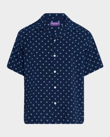 Ralph Lauren Purple Label Men's Geometric-Print Camp Shirt