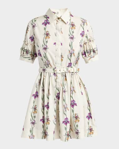 La DoubleJ Libertine Floral Striped Belted Mini Shirtdress