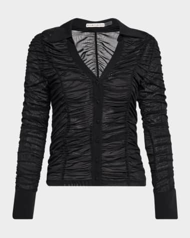 Alice + Olivia Portia Fitted Mesh Button-Front Shirt