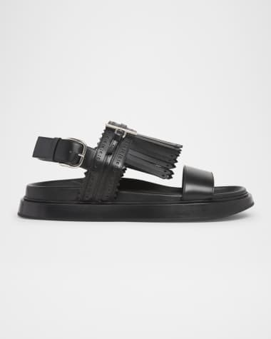 McQueen Men's Brogue Fringe Leather Sandals