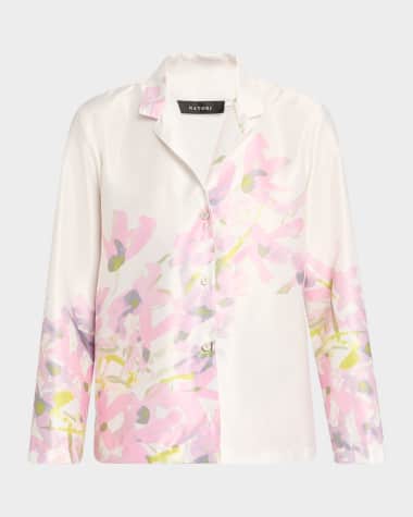 Natori Sumi-E Floral-Print Charmeuse Crop Pajama Set