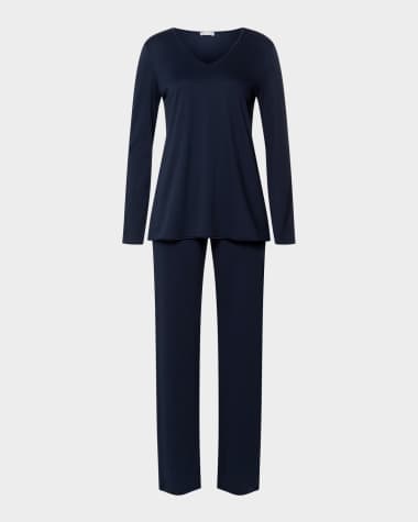 Hanro Silk-Trim Mercerized Cotton Pajama Set